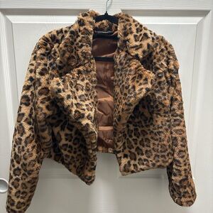 Leopard Print Faux Fur Jacket y2k